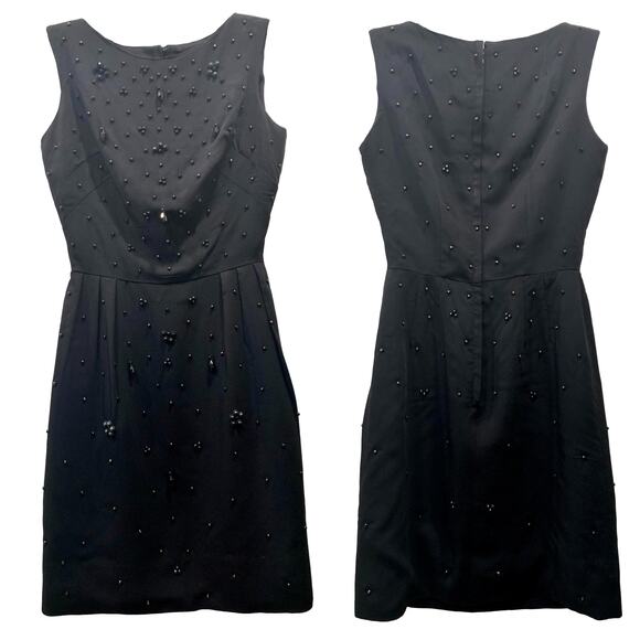 60s Black Beaded Cocktail Dress | Mid Century MOD Wiggle Dress LBD| Fits XS/S - Picture 7 of 12